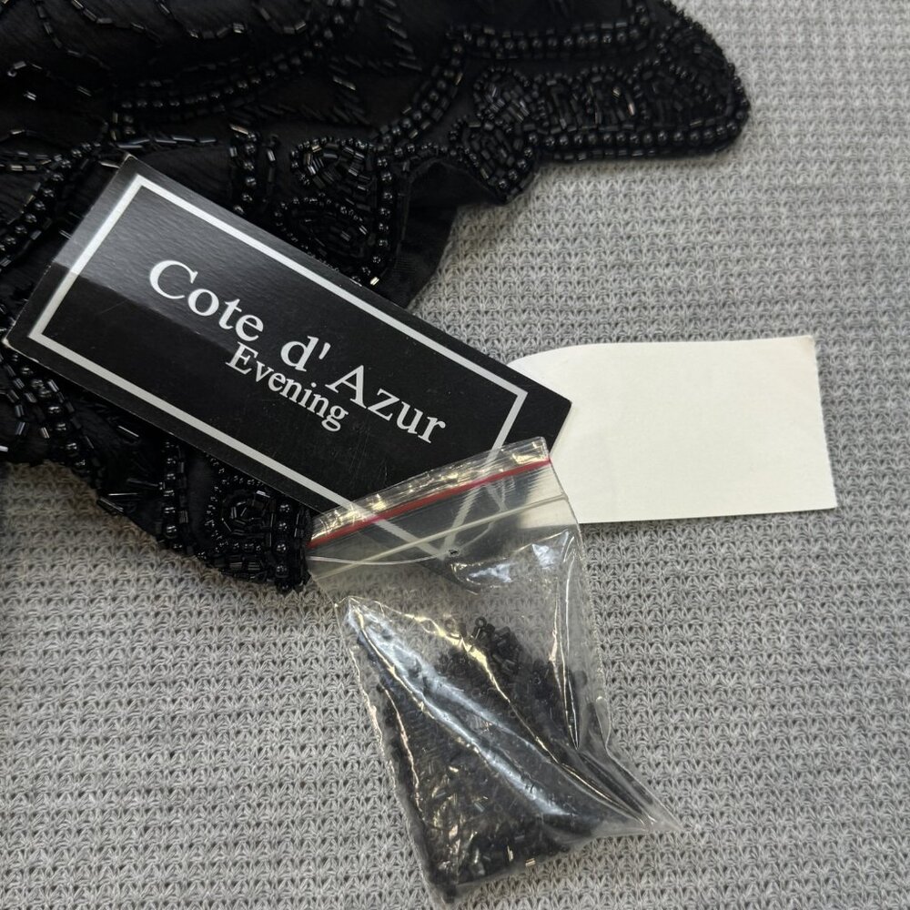 Cote D Azur Evening Womens M Black Beaded Silk Blouse Short Sleeve Back Zip NWT - Picture 7 of 16